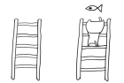 记录学画简笔图，猫爬在梯子上想吃鱼